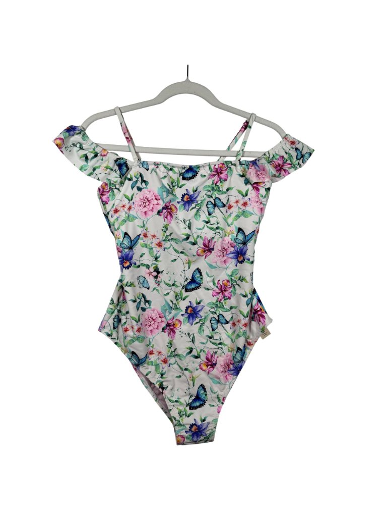 Nanette Lepore Womens Floral Butterfly Off-Shoulder One-Piece Swimsuit Size 12